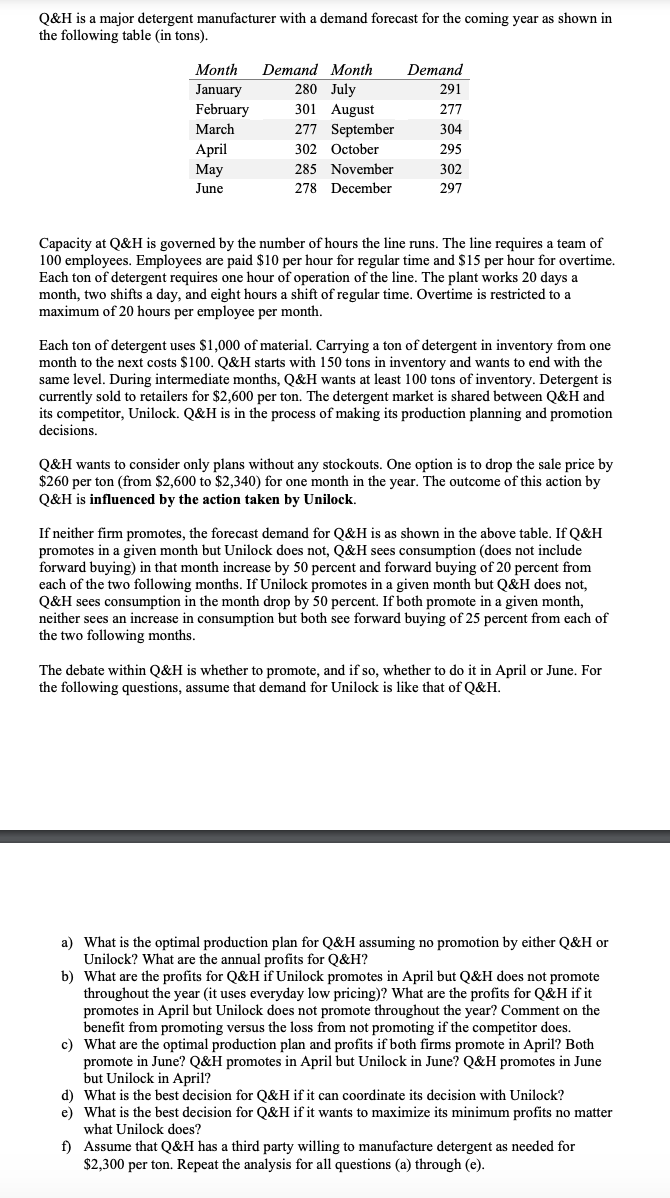 Q\&H is a major detergent manufacturer with a