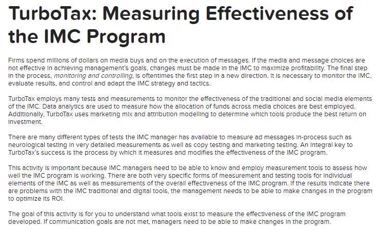 TurboTax: Measuring Effectiveness of the IMC