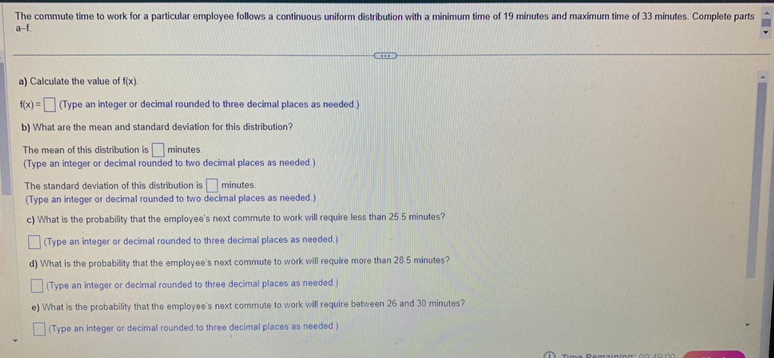 The commute time to work for a particular