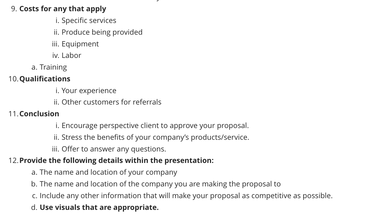 I need help with what to write in each slide,