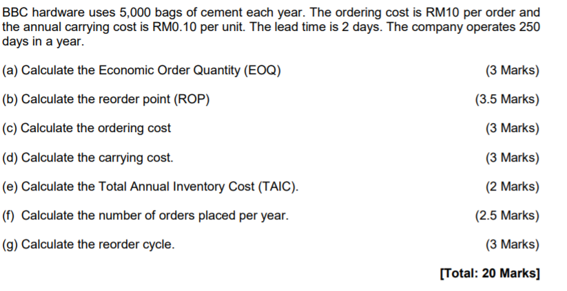 Hi pls help BBC hardware uses 5,000 bags of