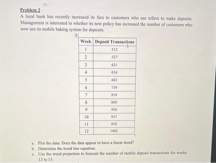 Problem 2 A local bank has recently increased its