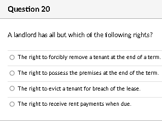 A1 landlord has all but which of the following