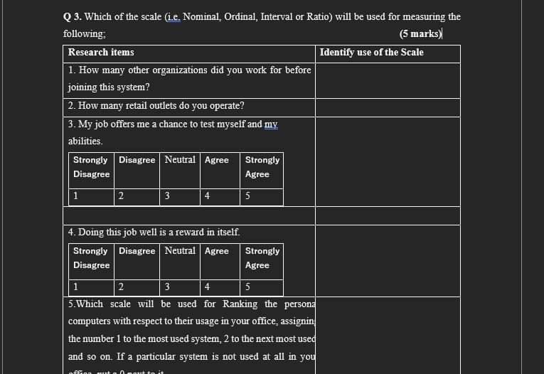 Q 3. Which of the scale (1.e. Nominal. Ordinal,