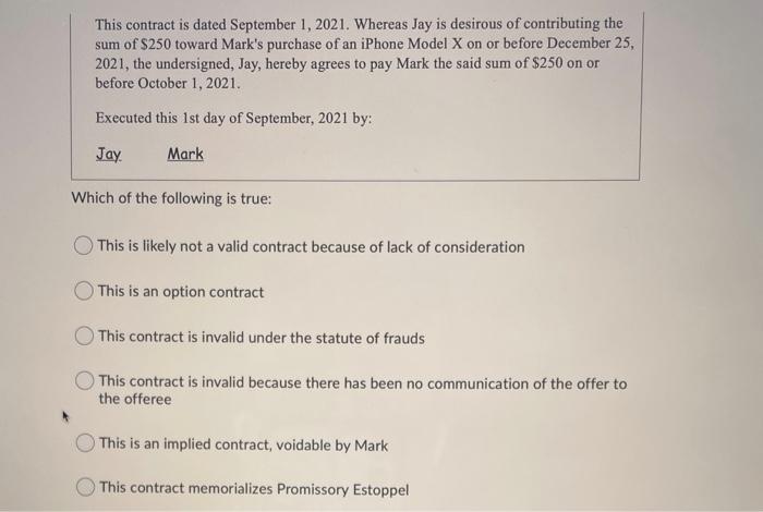 This contract is dated September 1, 2021. Whereas