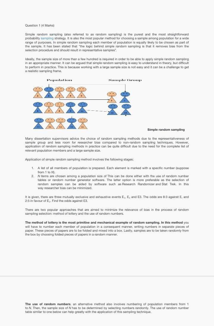 Question 1 4 Marks) Simple random sampling (also