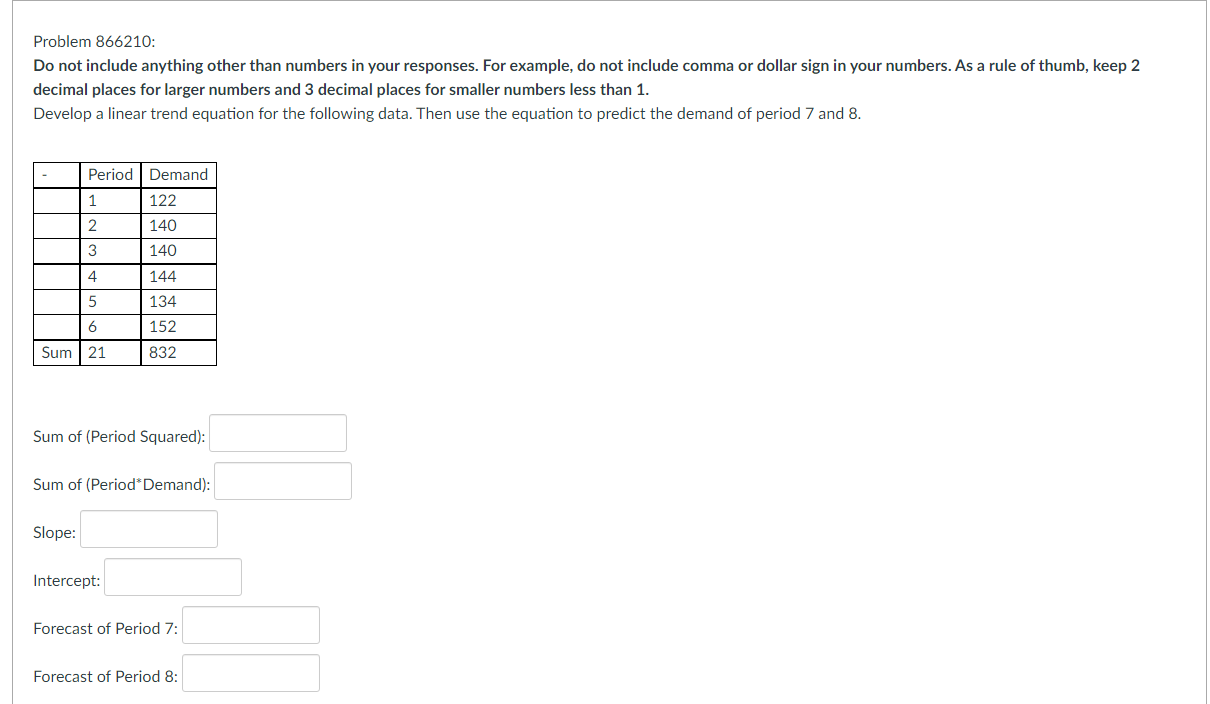 Problem 866210: Do not include anything other