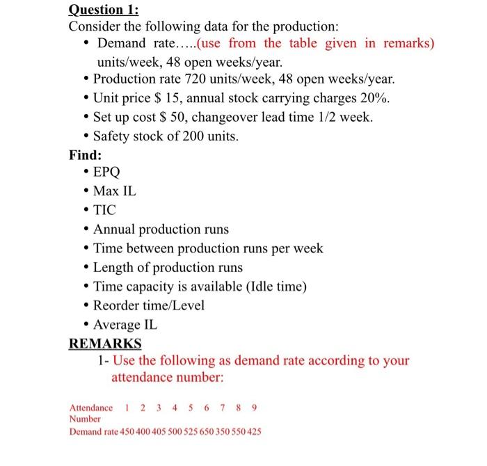 demand rate is 525 Question 1: Consider the
