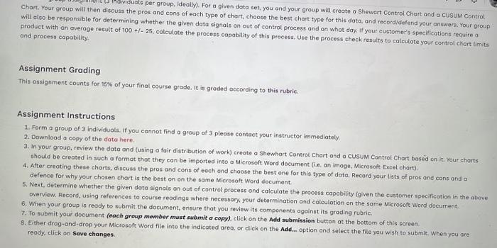 and process capobility. Assignment Grading This