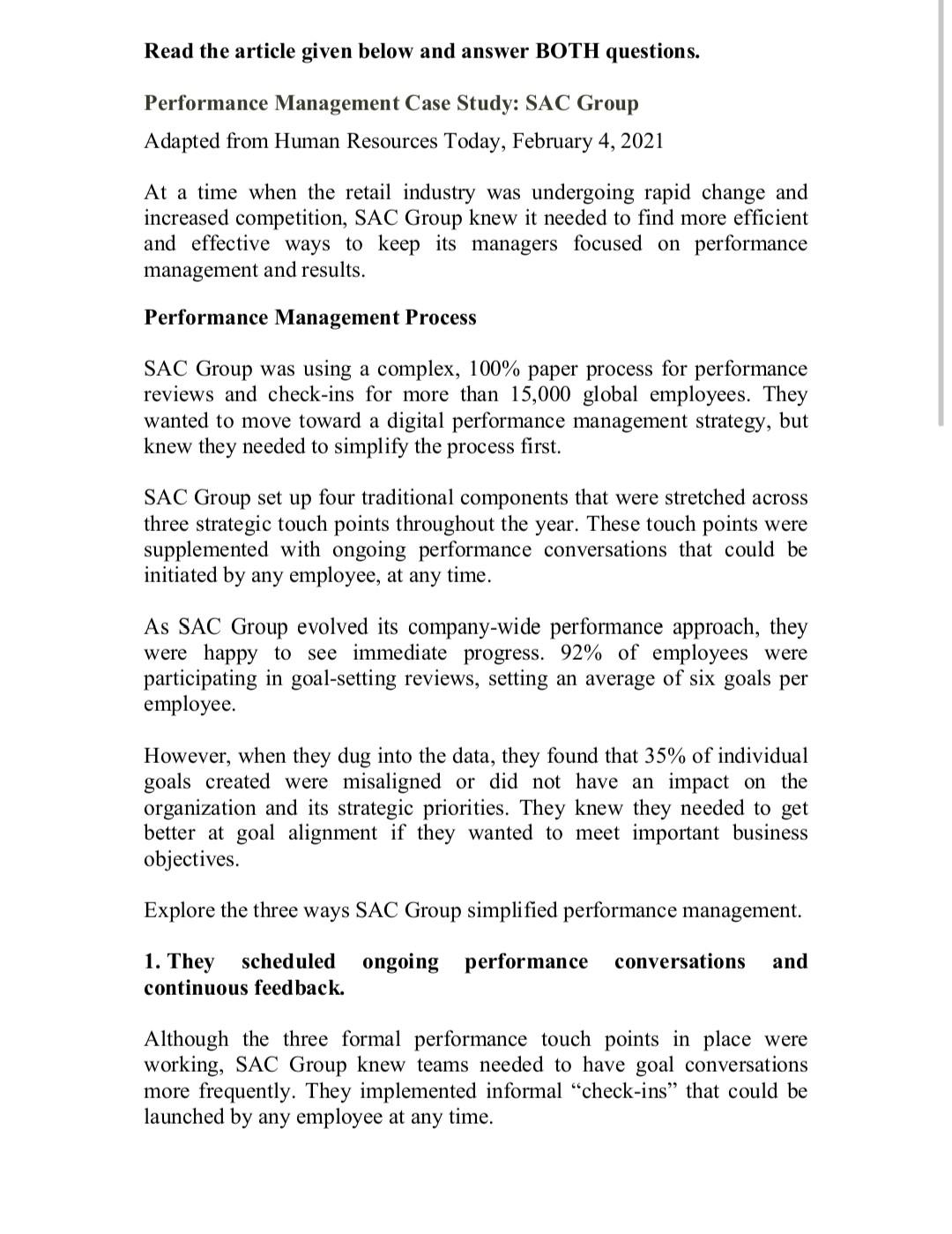 Read the article given below and answer BOTH