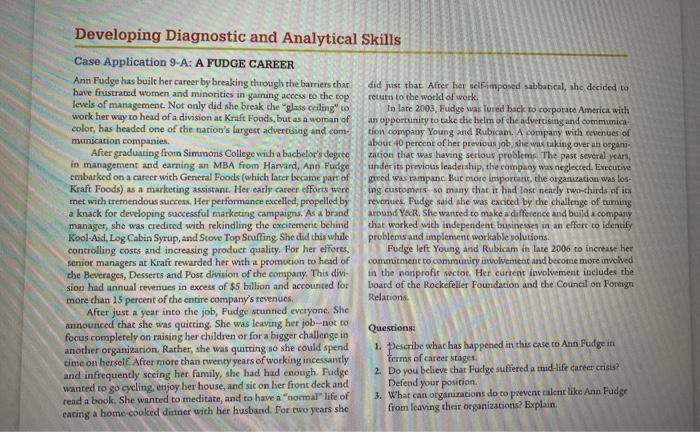 Developing Diagnostic and Analytical Skills Case