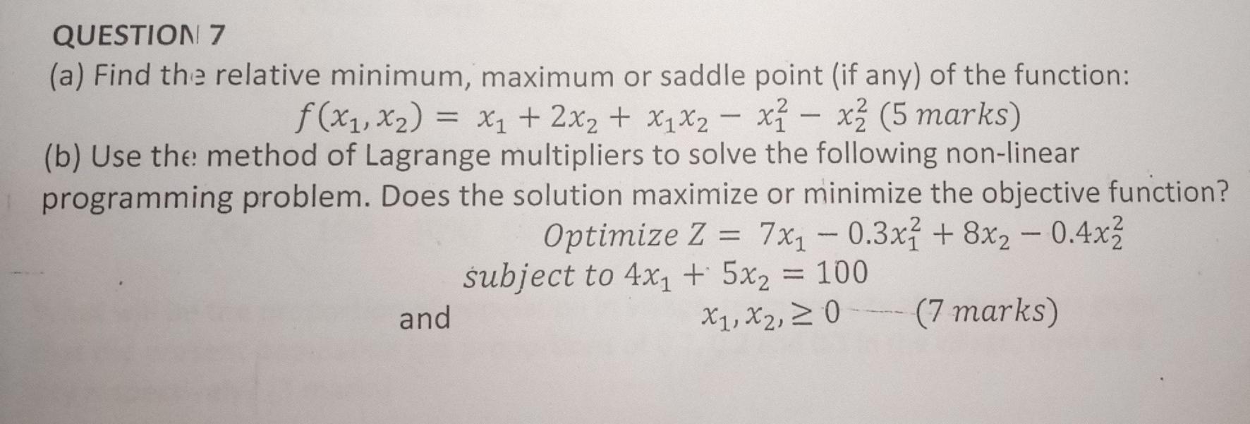 kindly solve QUESTION 7 (a) Find the relative