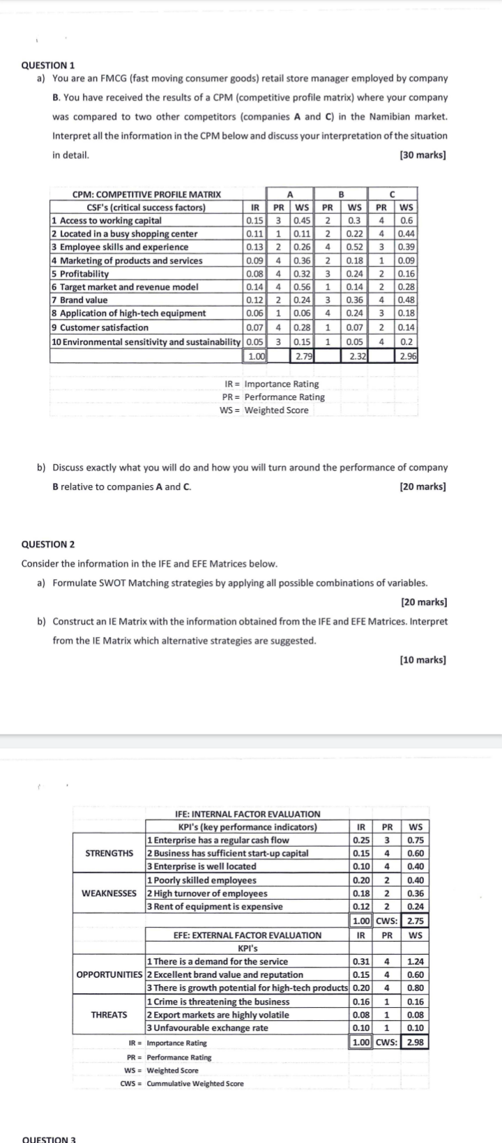 QUESTION 1 a) You are an FMCG (fast moving