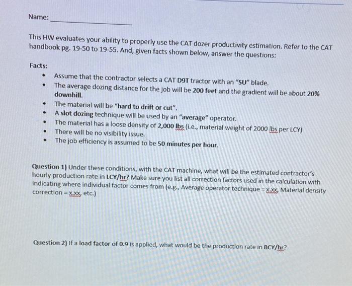 Name: This HW evaluates your ability to properly