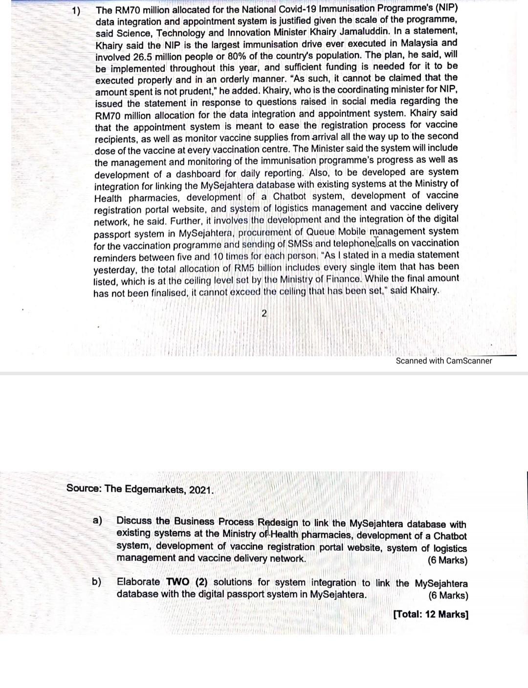 1) The RM70 million allocated for the National