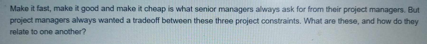 Sub. Project management Make it fast, make it