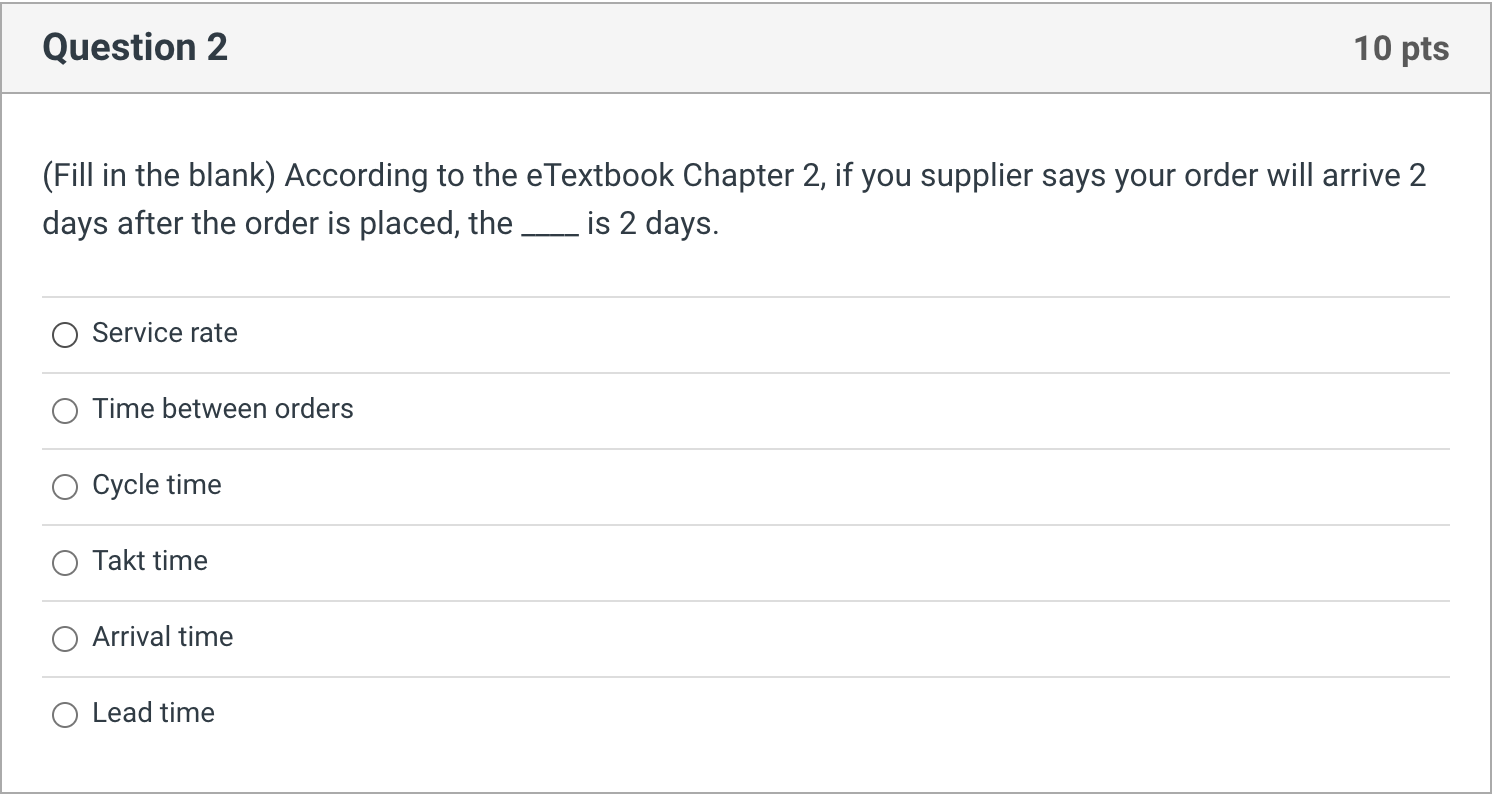 Question 2 10 pts (Fill in the blank) According