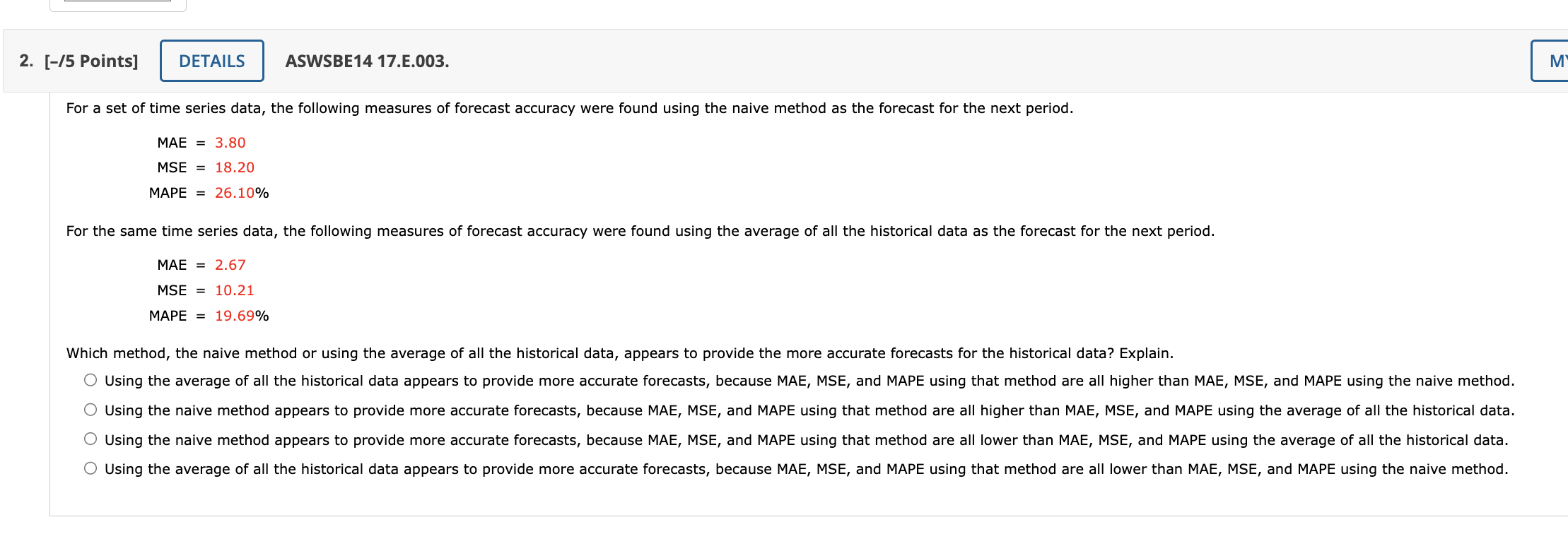 Question 2 /5 Points] ASWSBE14 17.E.003. For a