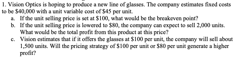 1. Vision Optics is hoping to produce a new line