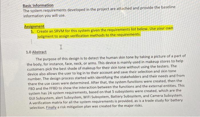 please create an SRVM for the requirements in the