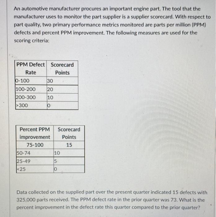 An automotive manufacturer procures an important