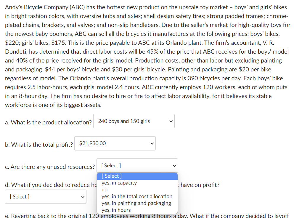 Andy's Bicycle Company (ABC) has the hottest new