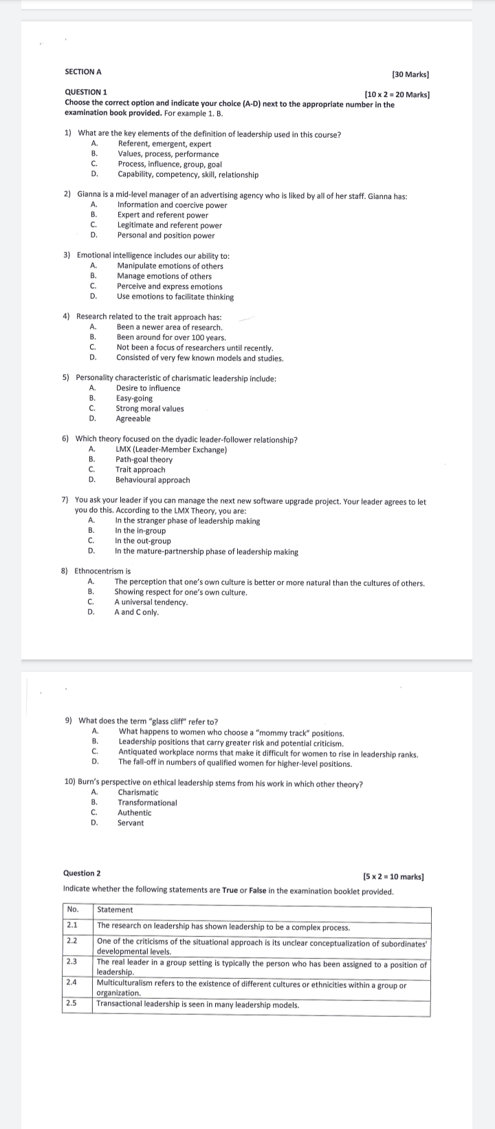 SECTION A [30 Marks] QUESTION 1 Choose the