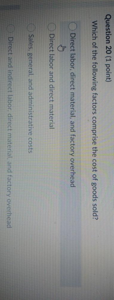 Question 20 (1 point) Which of the following