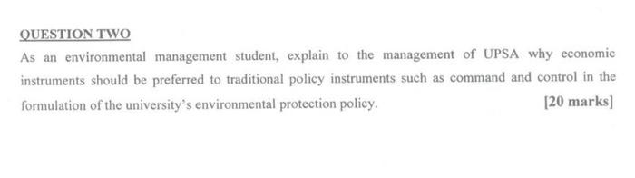 QUESTION TWO As an environmental management