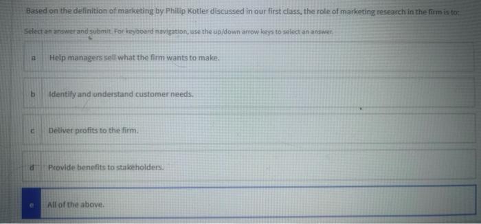 Marketing question Based on the definition of