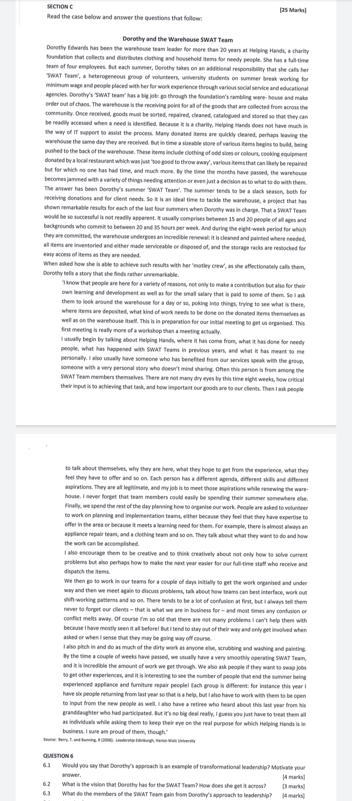 SECTION C [25 Marks] Read the case below and