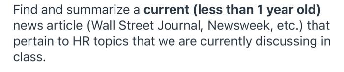 Find and summarize a current (less than 1 year