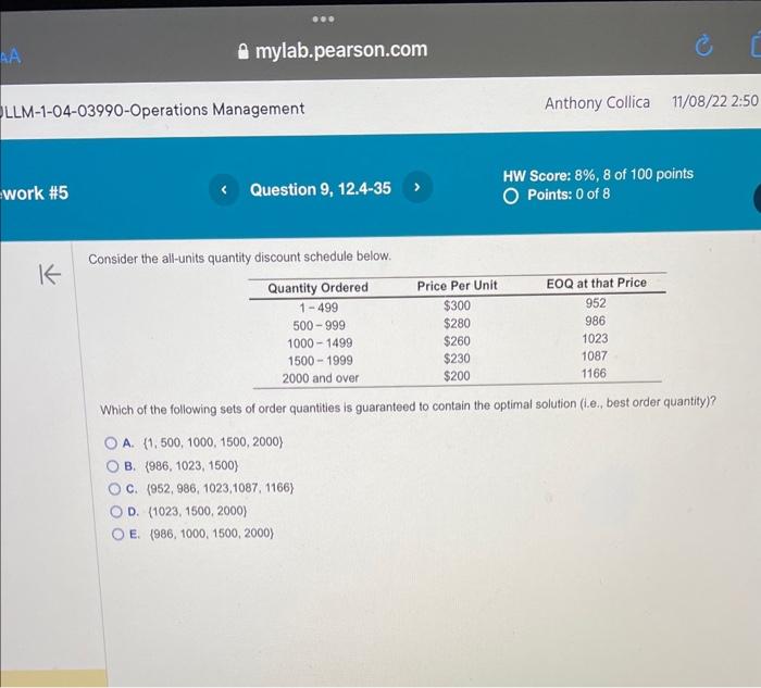 Consider the all-units quantity discount schedule