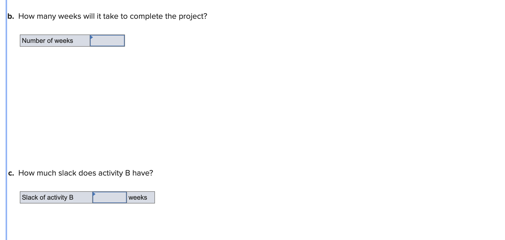 The following activities are part of a project to