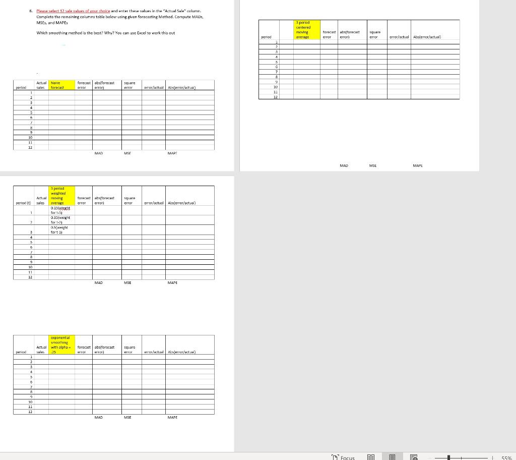 Complete tho remaining columns table bolow using