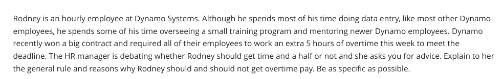 Rodney is an hourly employee at Dynamo Systems.