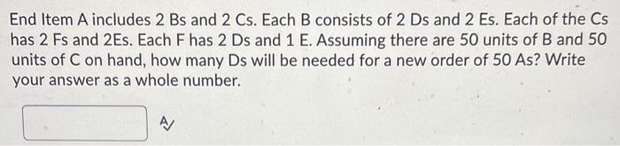 End Item A includes 2Bs and 2Cs. Each B consists