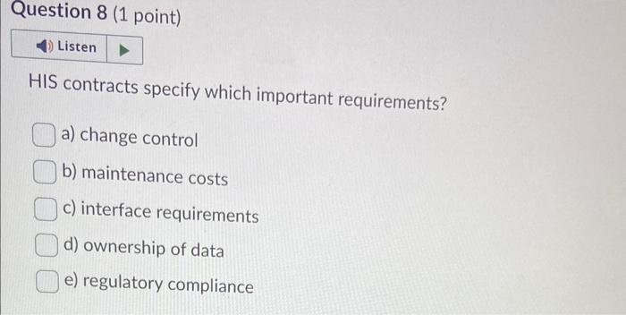 HIS contracts specify which important