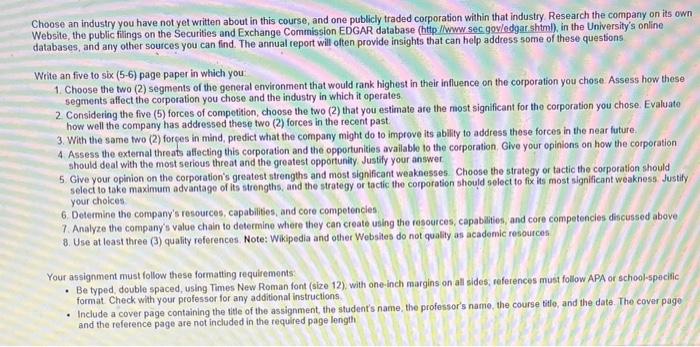 Need the full paper please :) Choose an industry