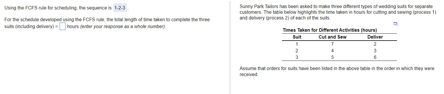 1)Using the FCFS rule for scheduling, the