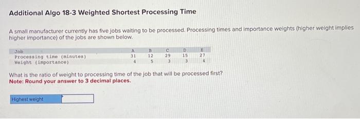 Additional Algo 18-3 Weighted Shortest Processing
