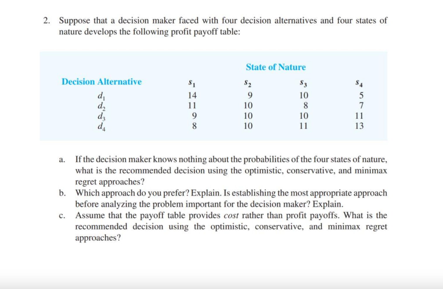 2. Suppose that a decision maker faced with four