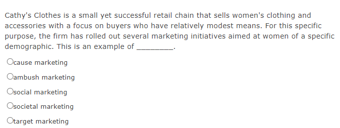 Cathy's Clothes is a small yet successful retail