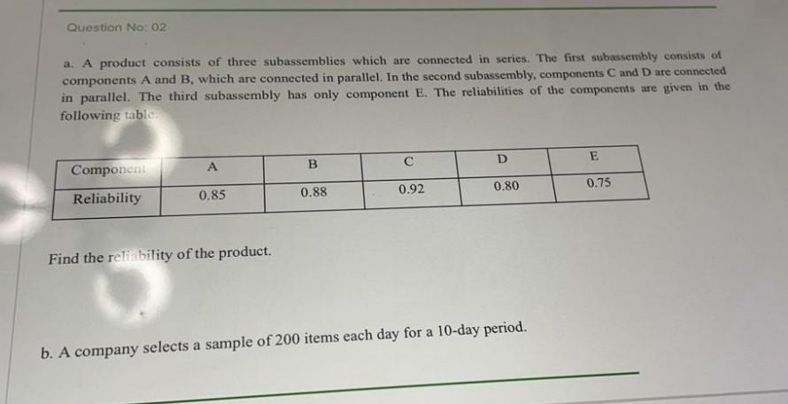 Question No: 02 a. A product consists of three