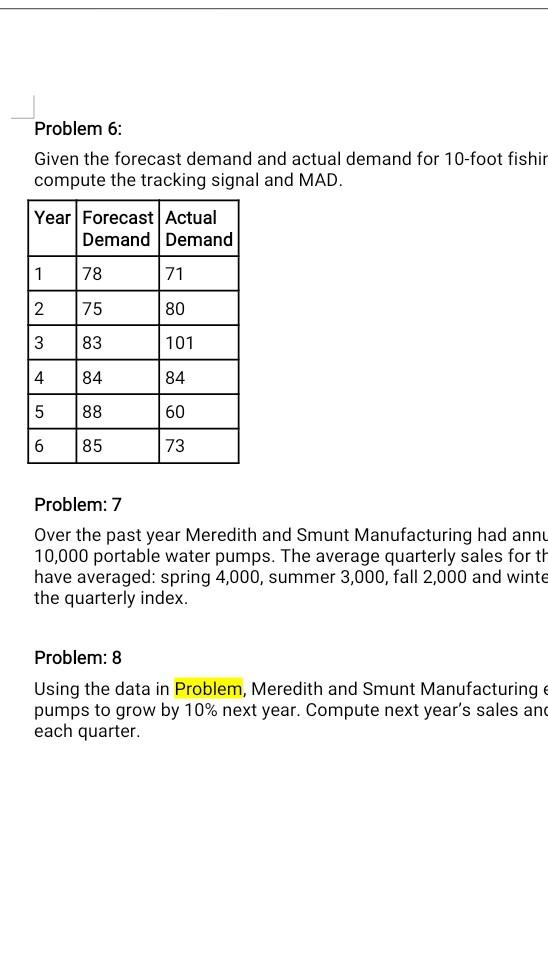 7 2 th - . 5 Problem 6: Given the forecast demand