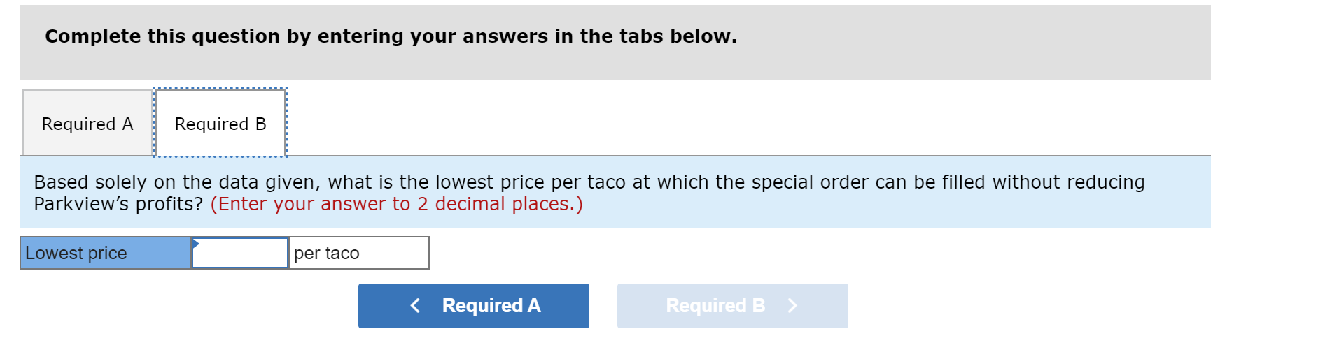 Parkview Fish Tacos sells tacos for $5.20 each.