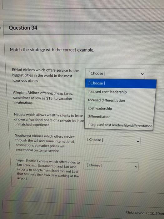 Question 34 Match the strategy with the correct