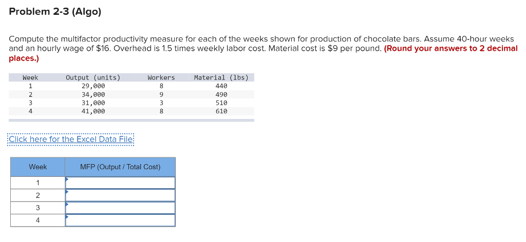 Problem 2-3 (Algo) Compute the multifactor