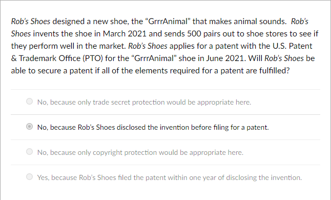Rob's Shoes designed a new shoe, the 