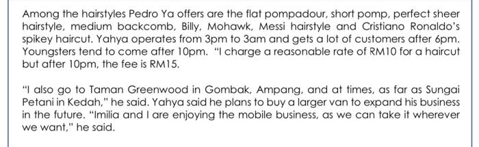 Article 1 Cut out to be a mobile barber GEITING a